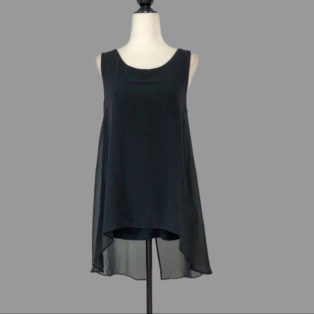 🤍 XS 🤍 Blouse High Low Split Seam Sheer Sleeveless Lined